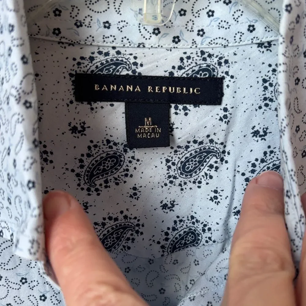 Banana Republic Men Pearl snap western Blue paisley button down Shirt medium EUC